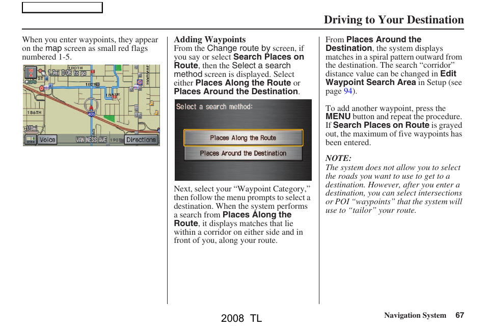Driving to your destination, 2008 tl | Acura 2008 TL User Manual | Page 67 / 152