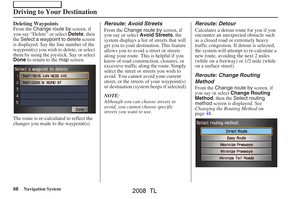Driving to your destination, 2008 tl | Acura 2008 TL User Manual | Page 68 / 152