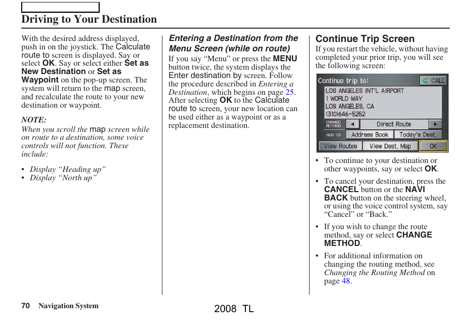 Driving to your destination, 2008 tl | Acura 2008 TL User Manual | Page 70 / 152