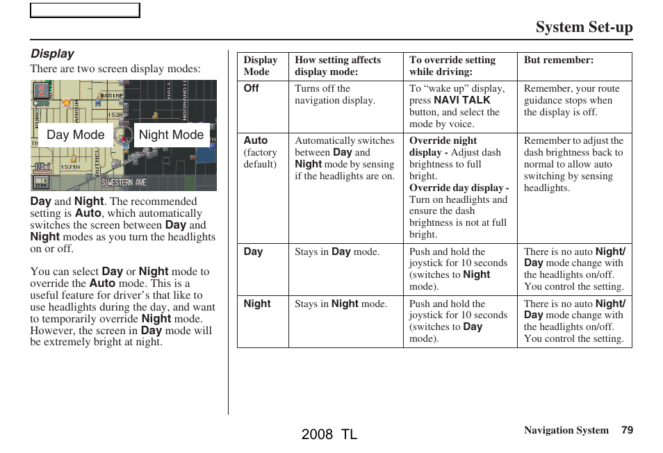 System set-up, 2008 tl | Acura 2008 TL User Manual | Page 79 / 152