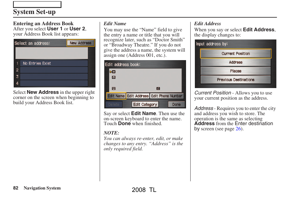 System set-up, 2008 tl | Acura 2008 TL User Manual | Page 82 / 152