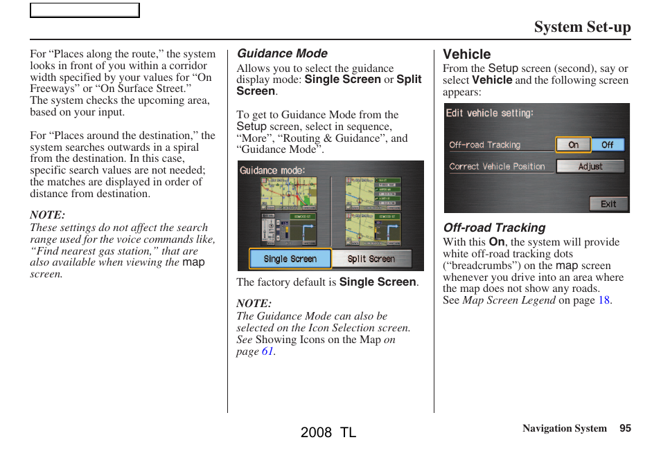 System set-up, 2008 tl | Acura 2008 TL User Manual | Page 95 / 152