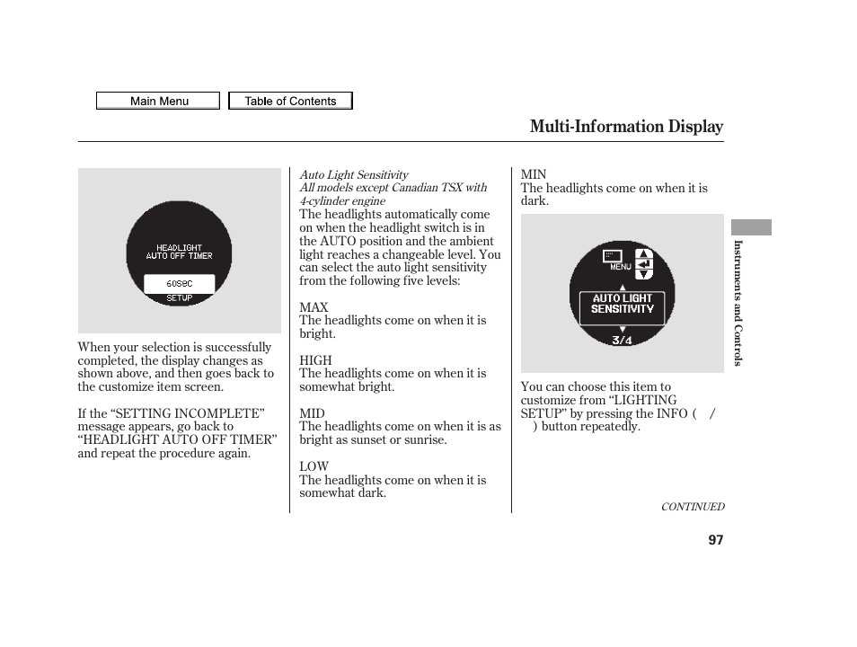 Multi-information display, 2010 tsx | Acura 2010 TSX User Manual | Page 100 / 524