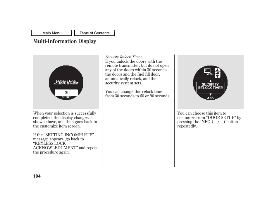 Multi-information display | Acura 2010 TSX User Manual | Page 107 / 524