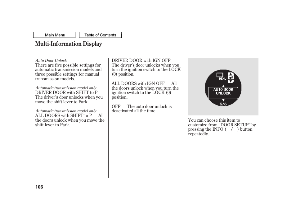 Multi-information display | Acura 2010 TSX User Manual | Page 109 / 524