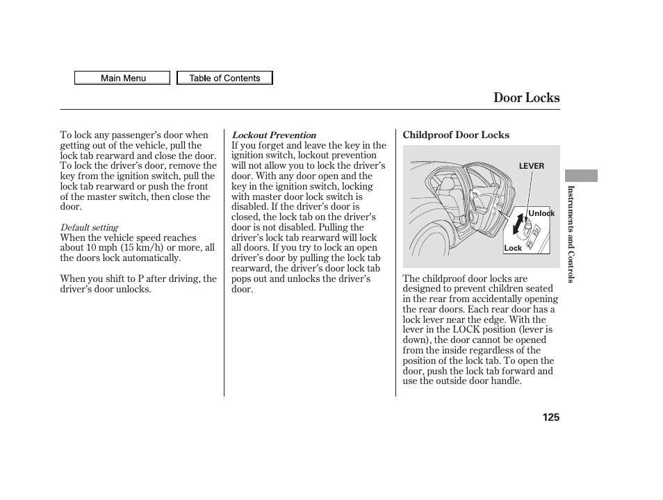 Door locks, 2010 tsx | Acura 2010 TSX User Manual | Page 128 / 524