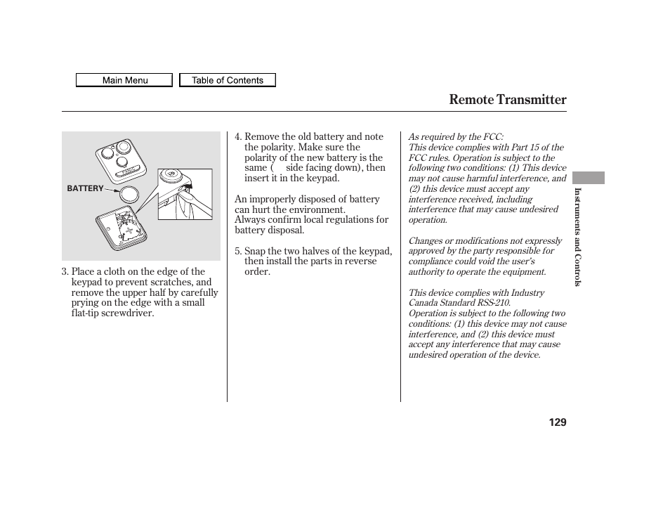 Remote transmitter, 2010 tsx | Acura 2010 TSX User Manual | Page 132 / 524