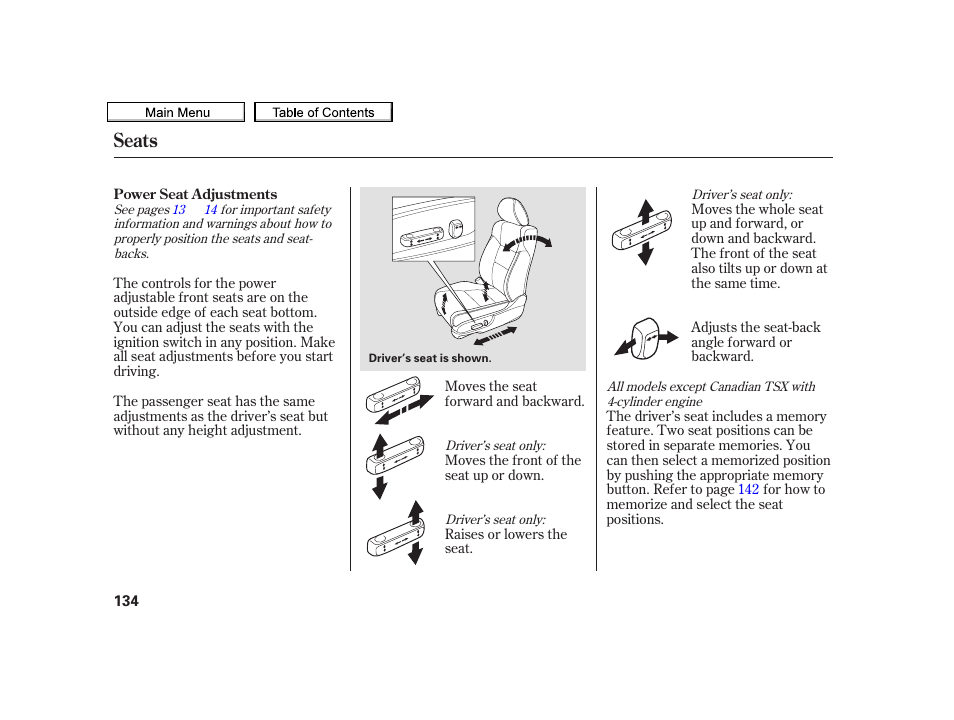 Seats | Acura 2010 TSX User Manual | Page 137 / 524