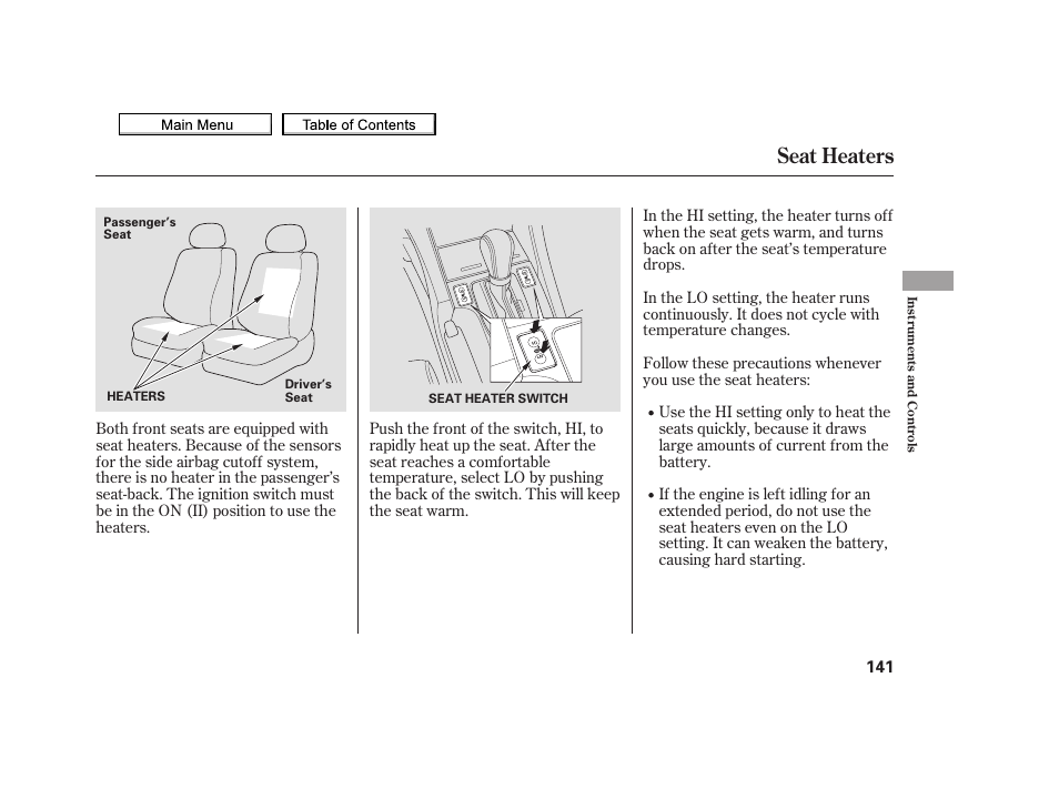 Seat heaters, 2010 tsx | Acura 2010 TSX User Manual | Page 144 / 524