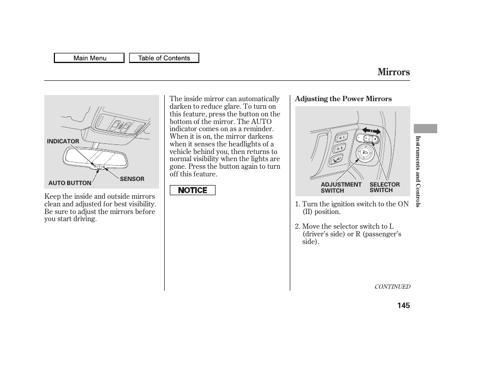 Mirrors, 2010 tsx | Acura 2010 TSX User Manual | Page 148 / 524