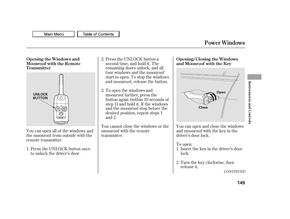 Power windows, 2010 tsx | Acura 2010 TSX User Manual | Page 152 / 524