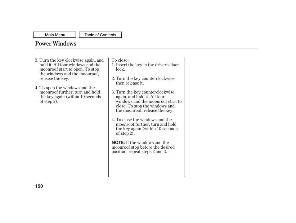 Power windows | Acura 2010 TSX User Manual | Page 153 / 524