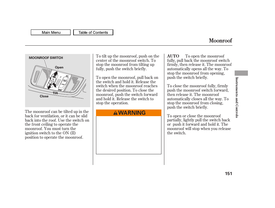 Moonroof, 2010 tsx | Acura 2010 TSX User Manual | Page 154 / 524