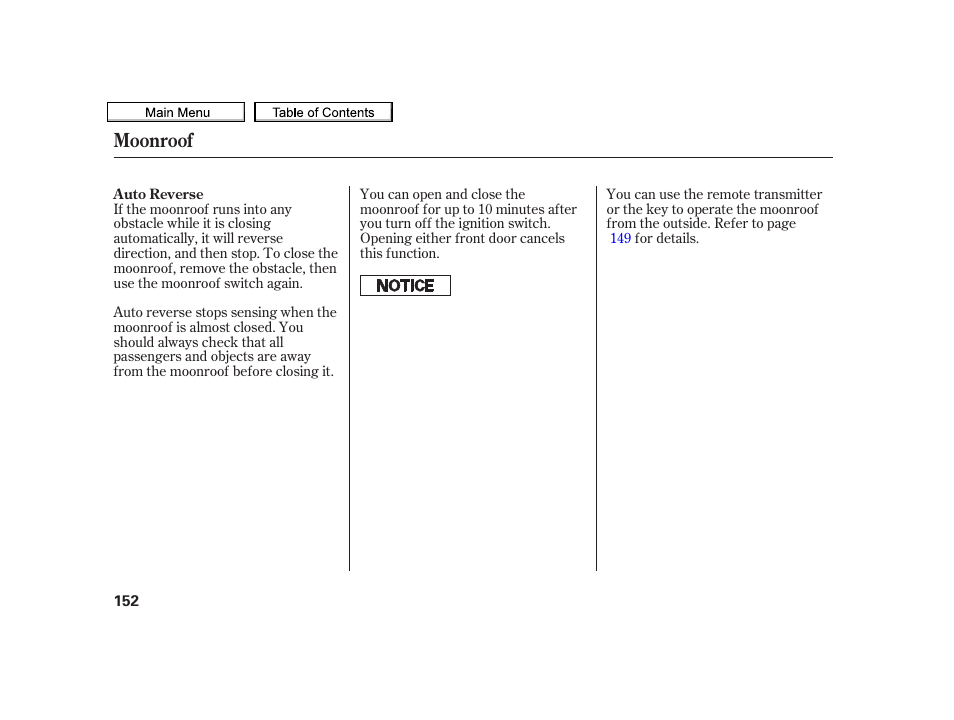 Moonroof | Acura 2010 TSX User Manual | Page 155 / 524