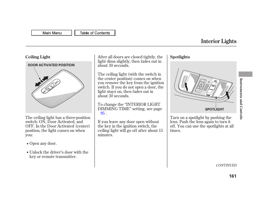 Interior lights, 2010 tsx | Acura 2010 TSX User Manual | Page 164 / 524