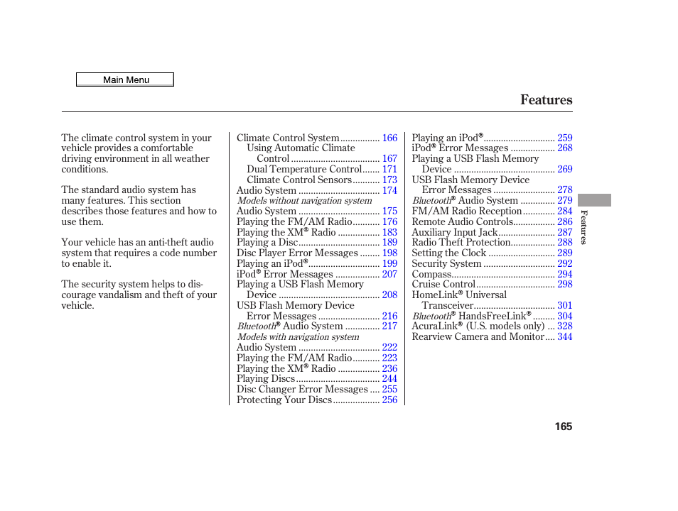 Features | Acura 2010 TSX User Manual | Page 168 / 524