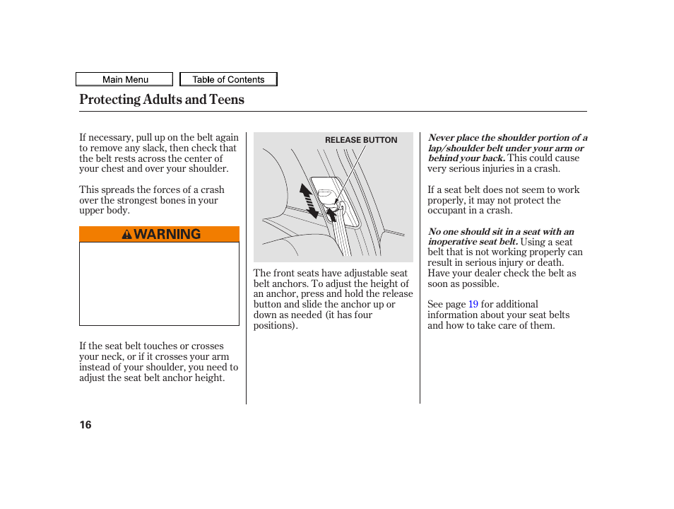 Protecting adults and teens | Acura 2010 TSX User Manual | Page 19 / 524