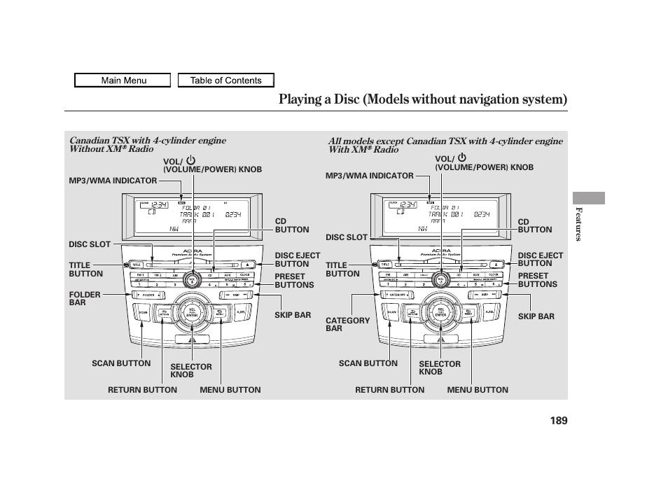 Playing a disc (models without navigation system), 2010 tsx | Acura 2010 TSX User Manual | Page 192 / 524