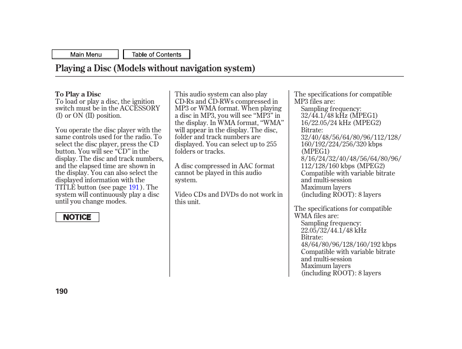 Playing a disc (models without navigation system) | Acura 2010 TSX User Manual | Page 193 / 524