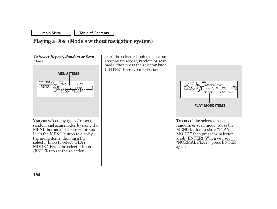 Playing a disc (models without navigation system) | Acura 2010 TSX User Manual | Page 197 / 524