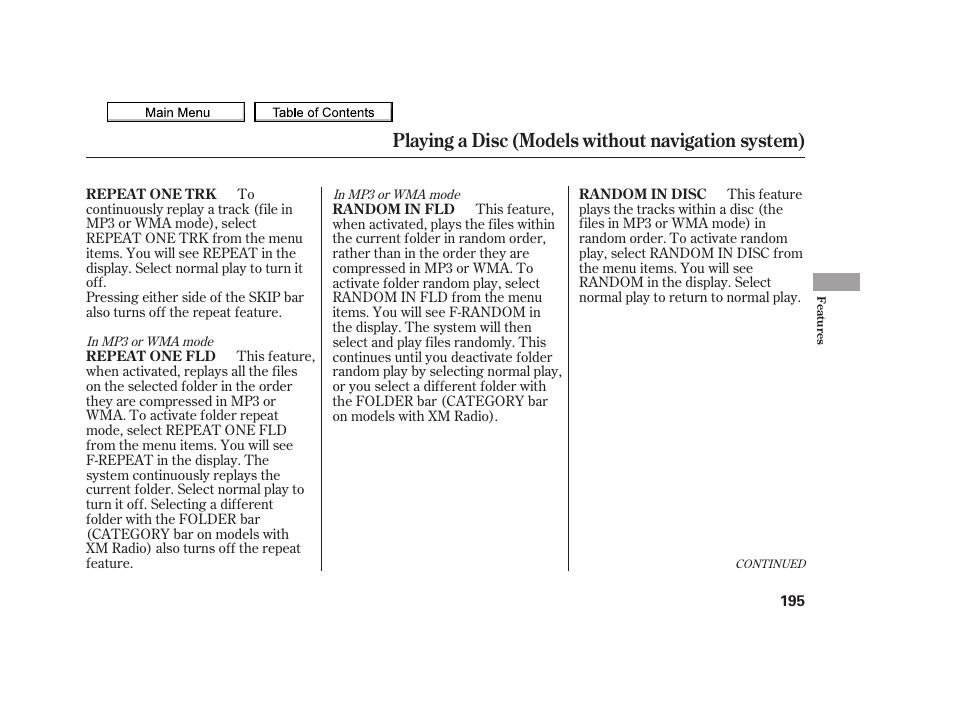 Playing a disc (models without navigation system) | Acura 2010 TSX User Manual | Page 198 / 524