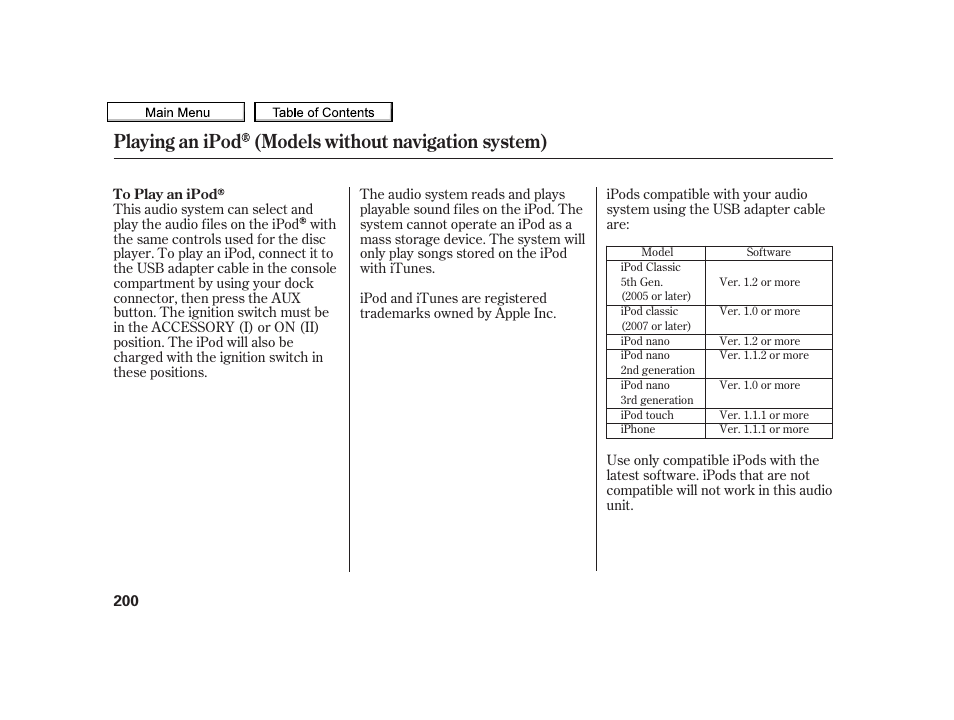 Playing an ipod (models without navigation system), 2010 tsx | Acura 2010 TSX User Manual | Page 203 / 524