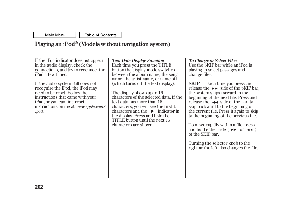 Playing an ipod (models without navigation system) | Acura 2010 TSX User Manual | Page 205 / 524