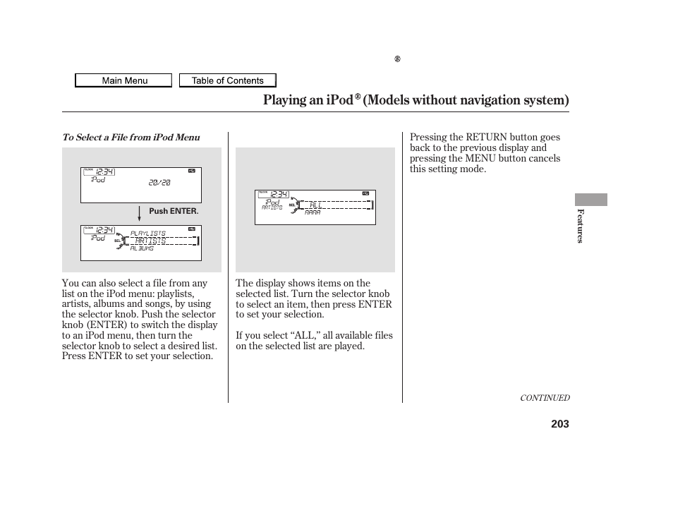 Playing an ipod (models without navigation system), 2010 tsx | Acura 2010 TSX User Manual | Page 206 / 524