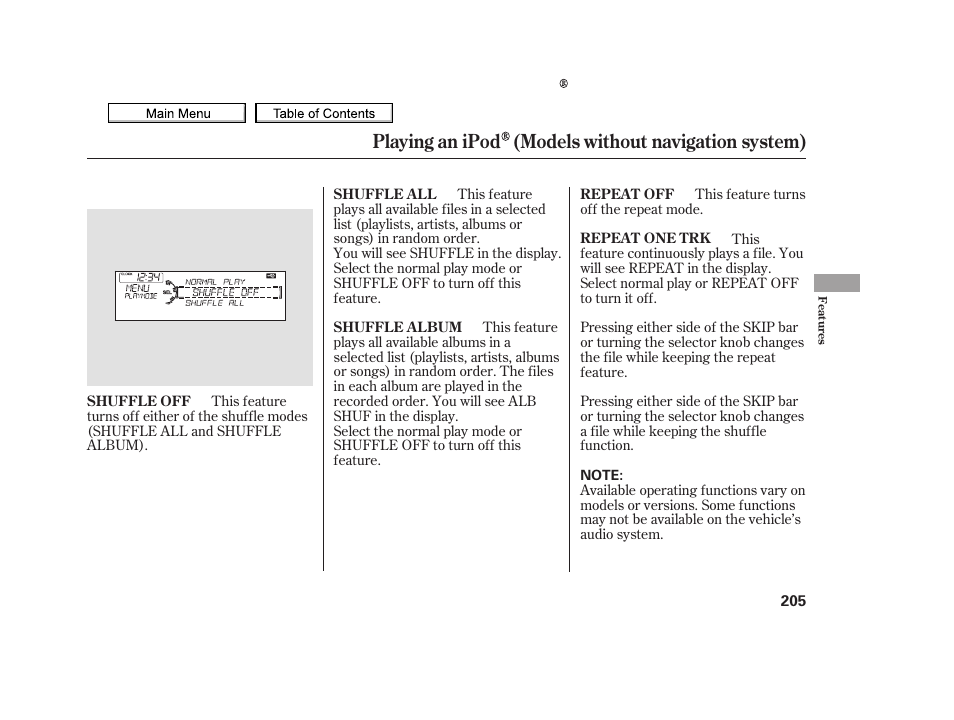 Playing an ipod (models without navigation system) | Acura 2010 TSX User Manual | Page 208 / 524