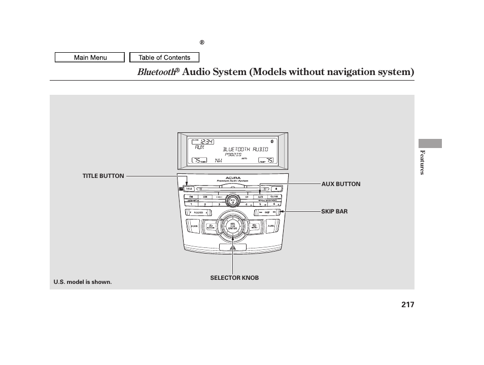 Audio system (models without navigation system), Bluetooth, 2010 tsx | Acura 2010 TSX User Manual | Page 220 / 524