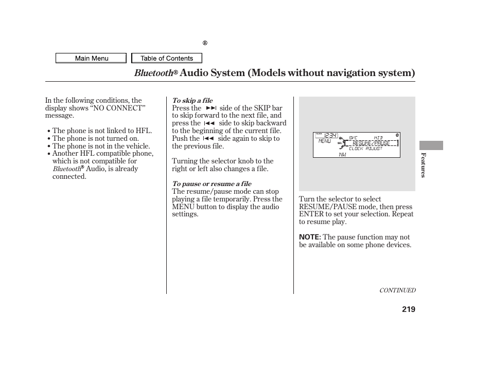 Audio system (models without navigation system), Bluetooth | Acura 2010 TSX User Manual | Page 222 / 524