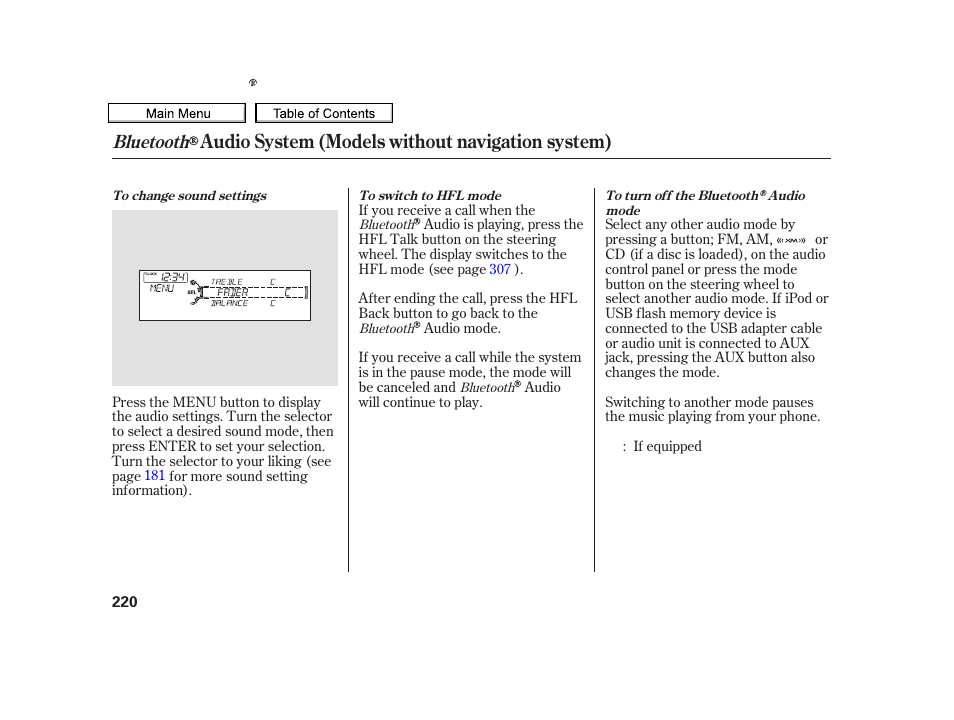 Audio system (models without navigation system), Bluetooth | Acura 2010 TSX User Manual | Page 223 / 524