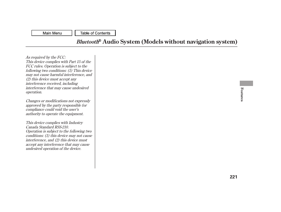 Audio system (models without navigation system), Bluetooth | Acura 2010 TSX User Manual | Page 224 / 524