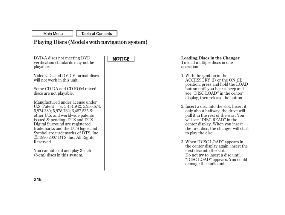 Playing discs (models with navigation system) | Acura 2010 TSX User Manual | Page 249 / 524