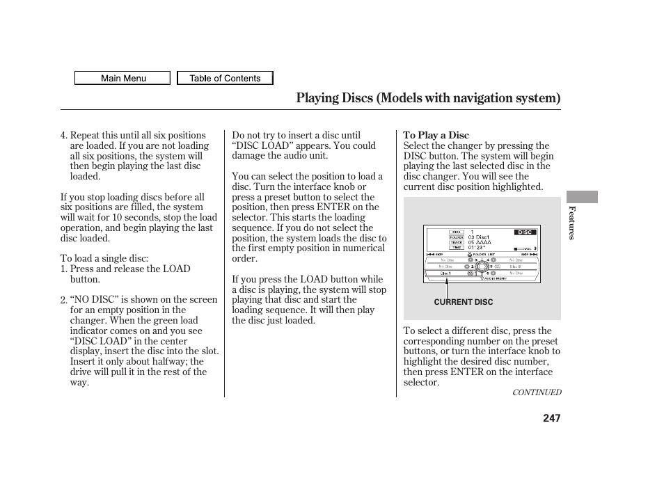Playing discs (models with navigation system) | Acura 2010 TSX User Manual | Page 250 / 524