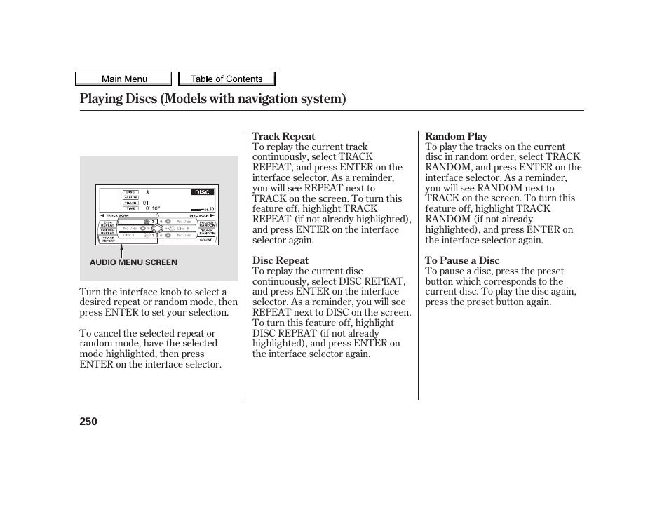 Playing discs (models with navigation system) | Acura 2010 TSX User Manual | Page 253 / 524