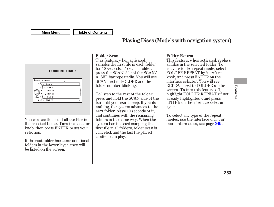 Playing discs (models with navigation system) | Acura 2010 TSX User Manual | Page 256 / 524