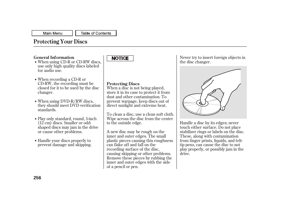 Protecting your discs | Acura 2010 TSX User Manual | Page 259 / 524