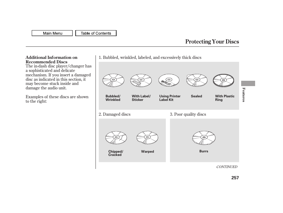 Protecting your discs, 2010 tsx | Acura 2010 TSX User Manual | Page 260 / 524