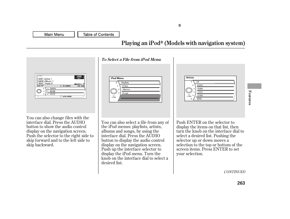 Playing an ipod (models with navigation system), 2010 tsx | Acura 2010 TSX User Manual | Page 266 / 524