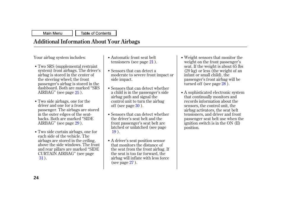 Additional information about your airbags | Acura 2010 TSX User Manual | Page 27 / 524