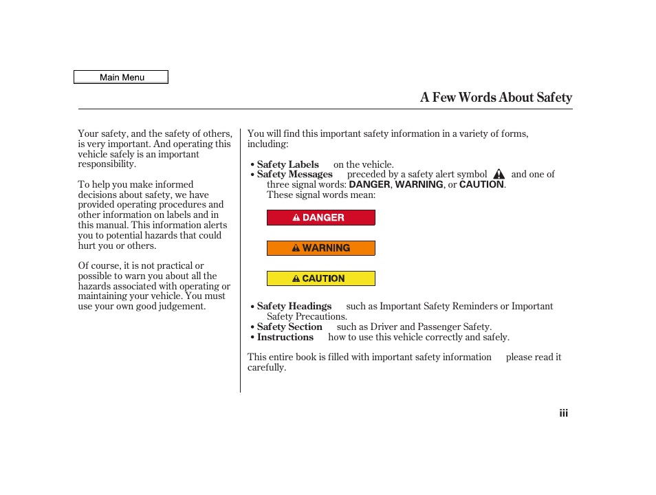 A few words about safety | Acura 2010 TSX User Manual | Page 3 / 524