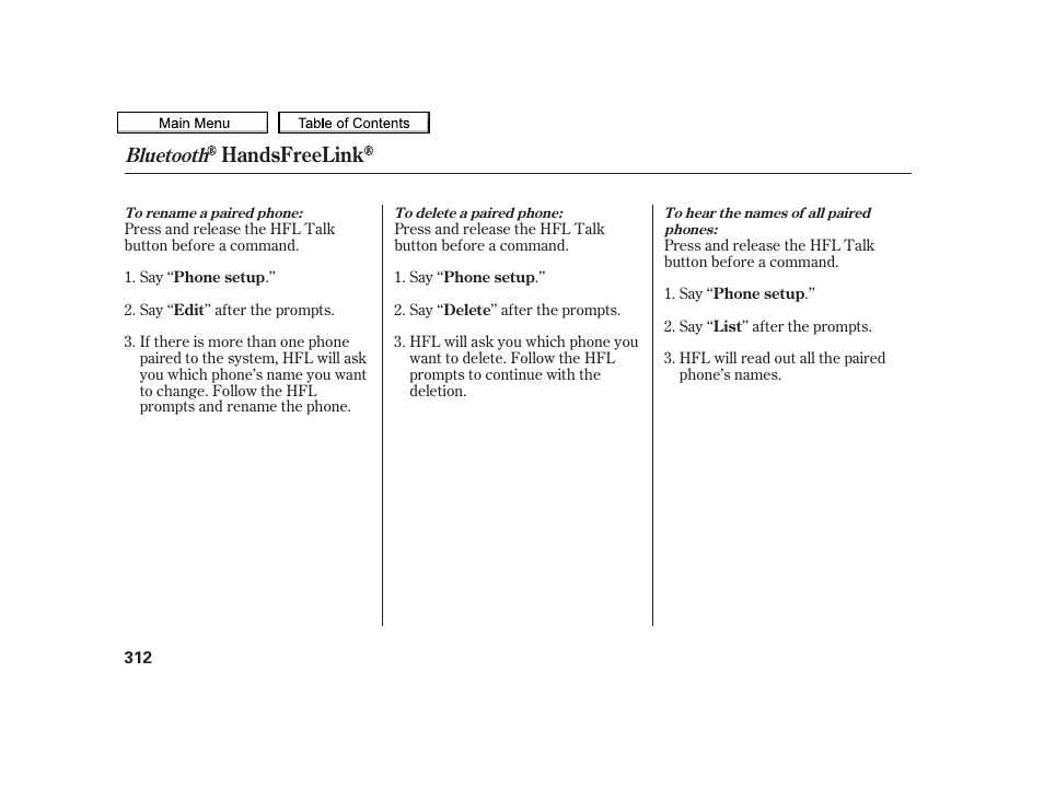 Handsfreelink, Bluetooth | Acura 2010 TSX User Manual | Page 315 / 524