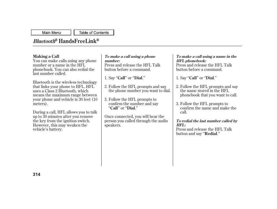 Handsfreelink, Bluetooth | Acura 2010 TSX User Manual | Page 317 / 524