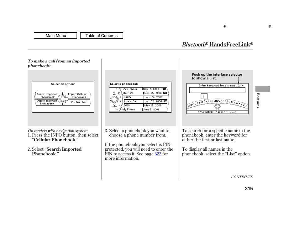 Handsfreelink, Bluetooth | Acura 2010 TSX User Manual | Page 318 / 524