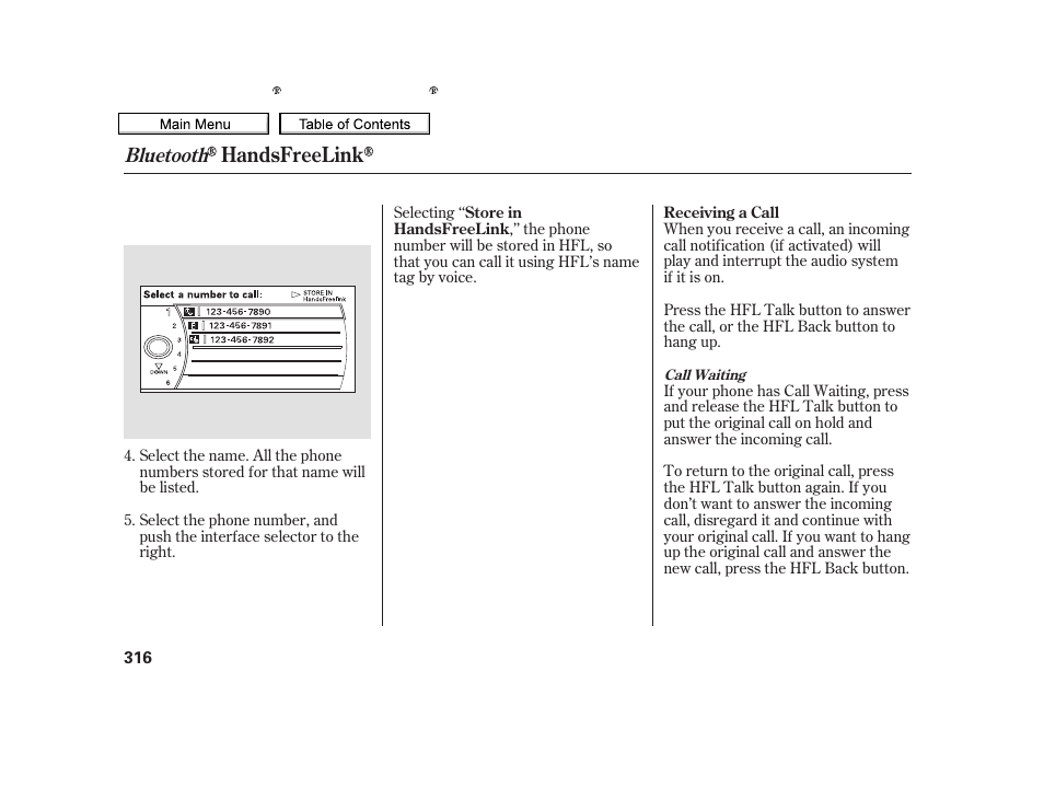 Handsfreelink | Acura 2010 TSX User Manual | Page 319 / 524