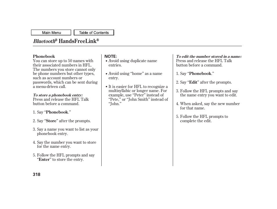 Handsfreelink, Bluetooth | Acura 2010 TSX User Manual | Page 321 / 524