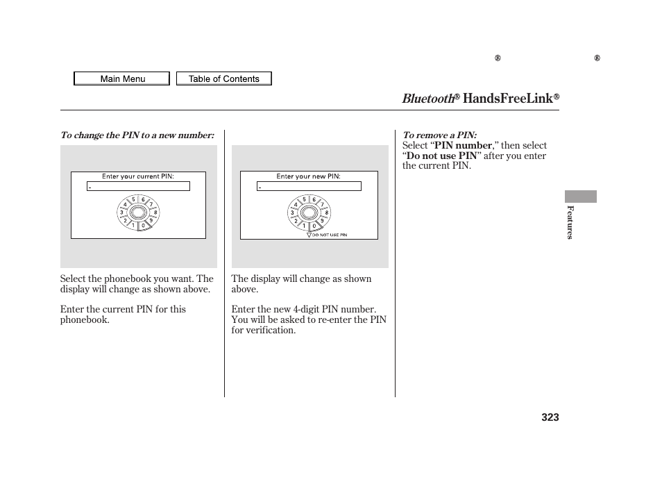 Handsfreelink, Bluetooth | Acura 2010 TSX User Manual | Page 326 / 524