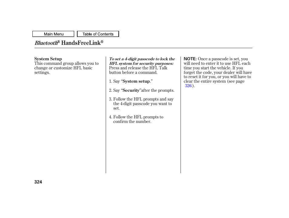 Handsfreelink, Bluetooth | Acura 2010 TSX User Manual | Page 327 / 524