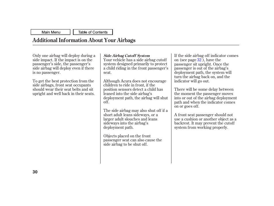 Additional information about your airbags | Acura 2010 TSX User Manual | Page 33 / 524